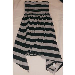Gray and black stripped strapless summer dress